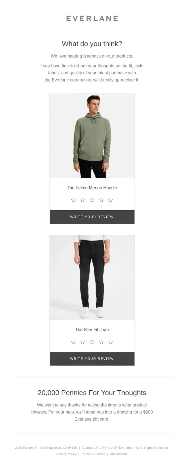 Post-purchase emails example from everlane